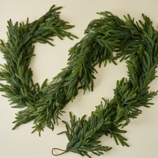 Real Touch Oversized Norfolk Pine Garland on beige background