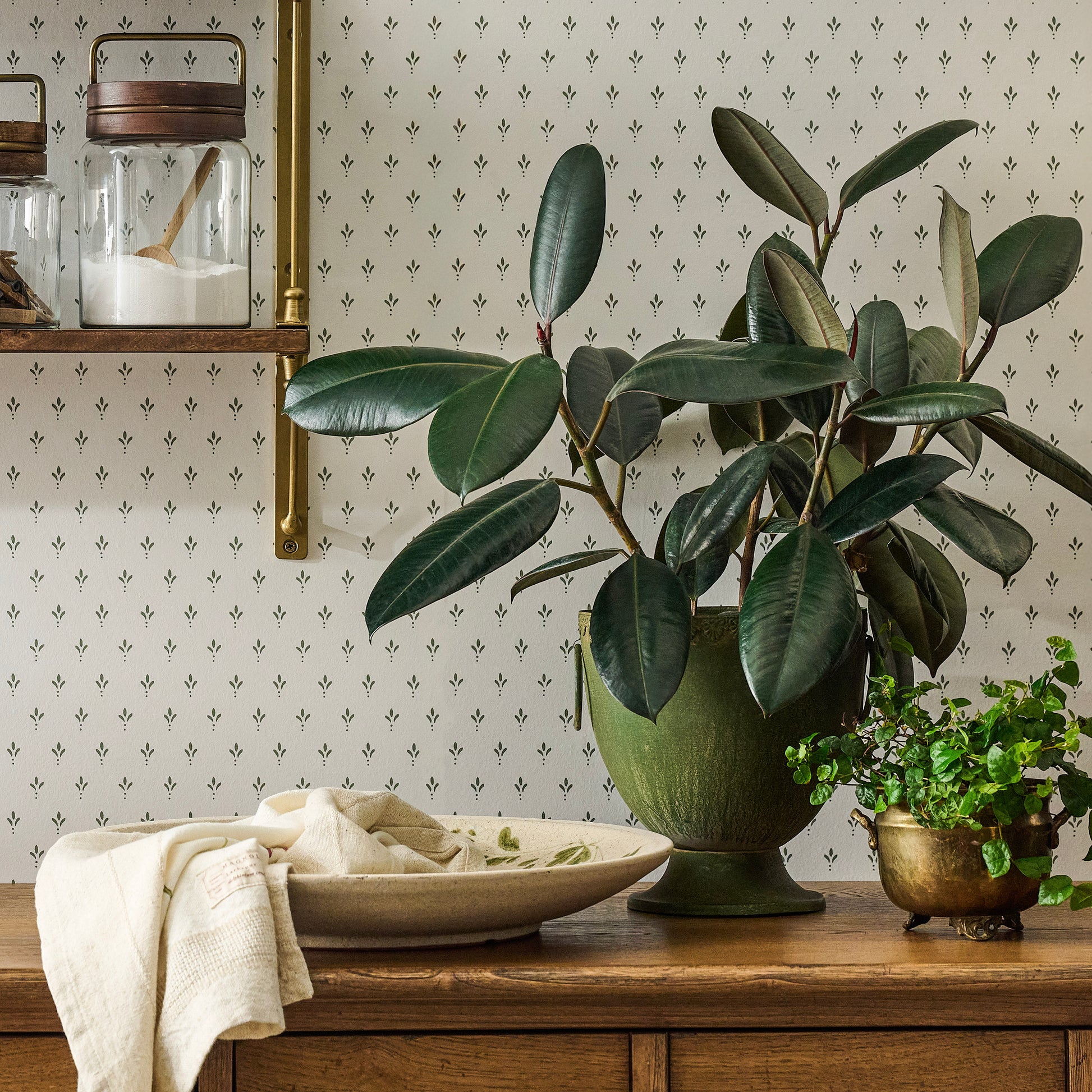 Green Aged Urn Vase shown on table