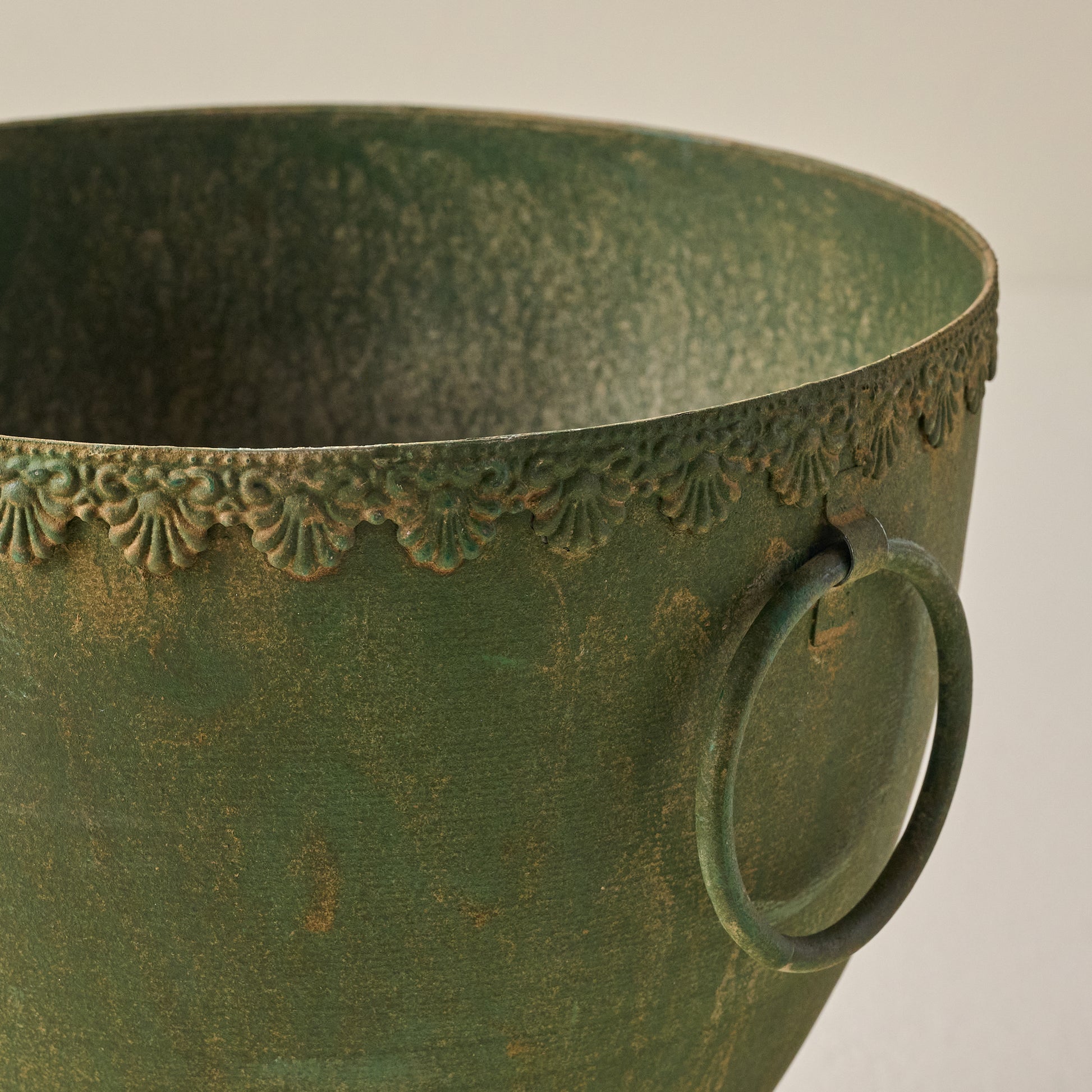 Green Aged Urn Vase up close