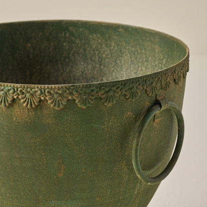 Green Aged Urn Vase up close