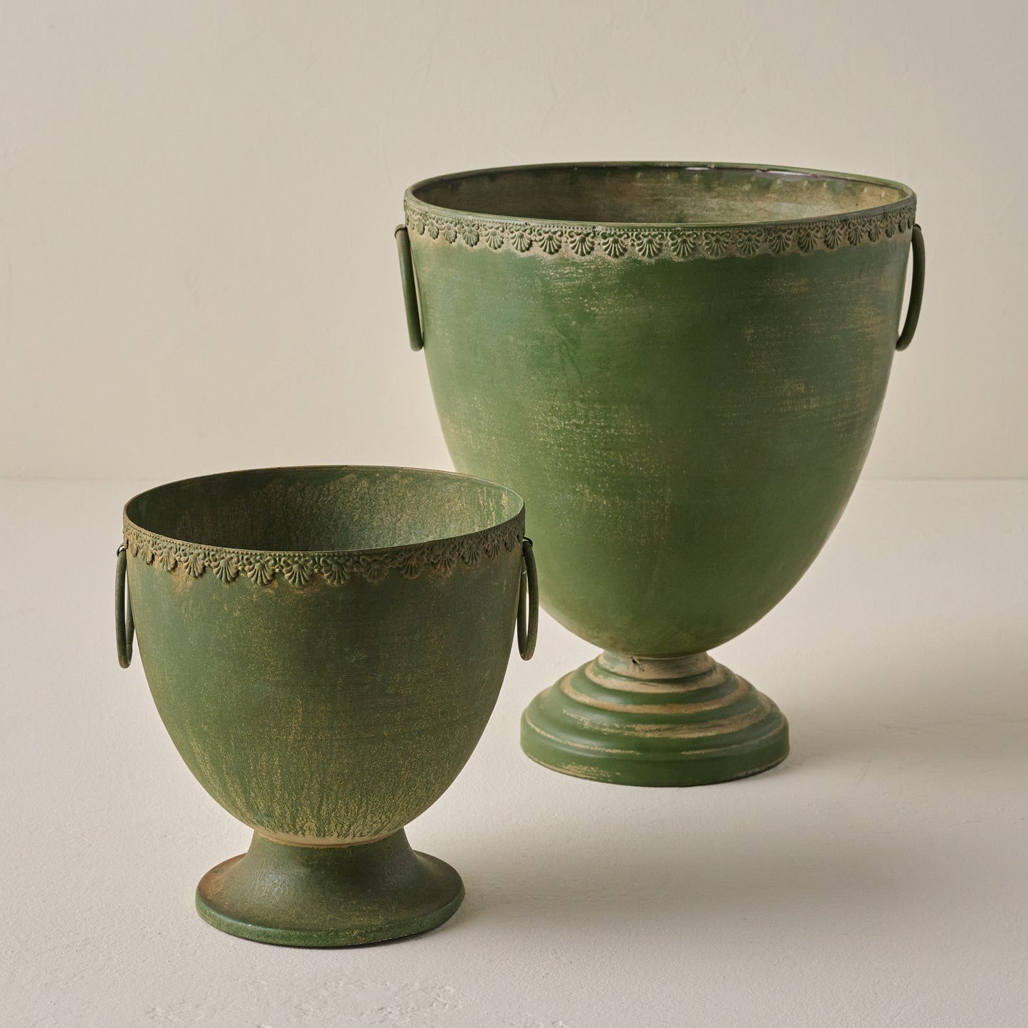 Green Aged Urn Vases
