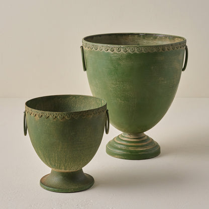 Green Aged Urn Vases