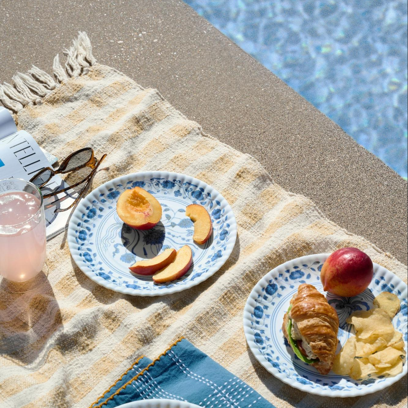 poolside snacks on a blanket