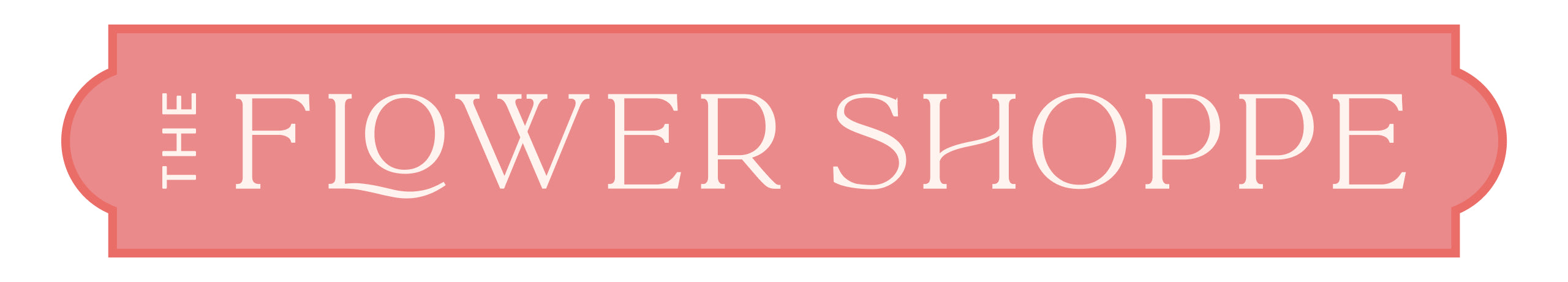Logo of The Flower Shoppe with a pink background