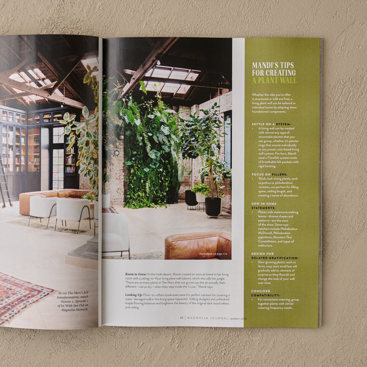 Magnolia Journal Summer 2025 plant wall story