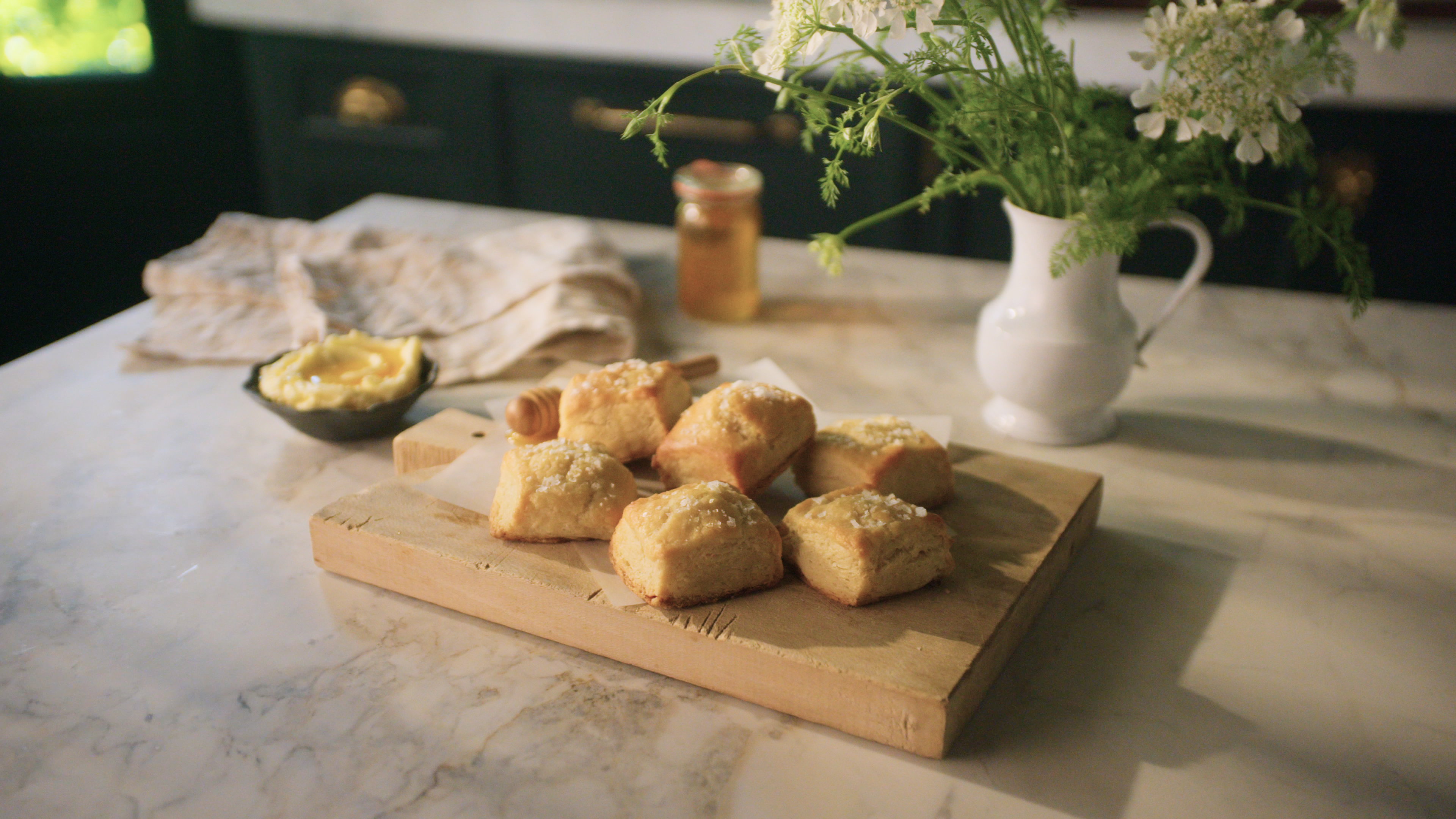 Load video: Jo&#39;s Buttermilk Biscuits, Jo&#39;s Way: Serve with homemade Strawberry Butter.