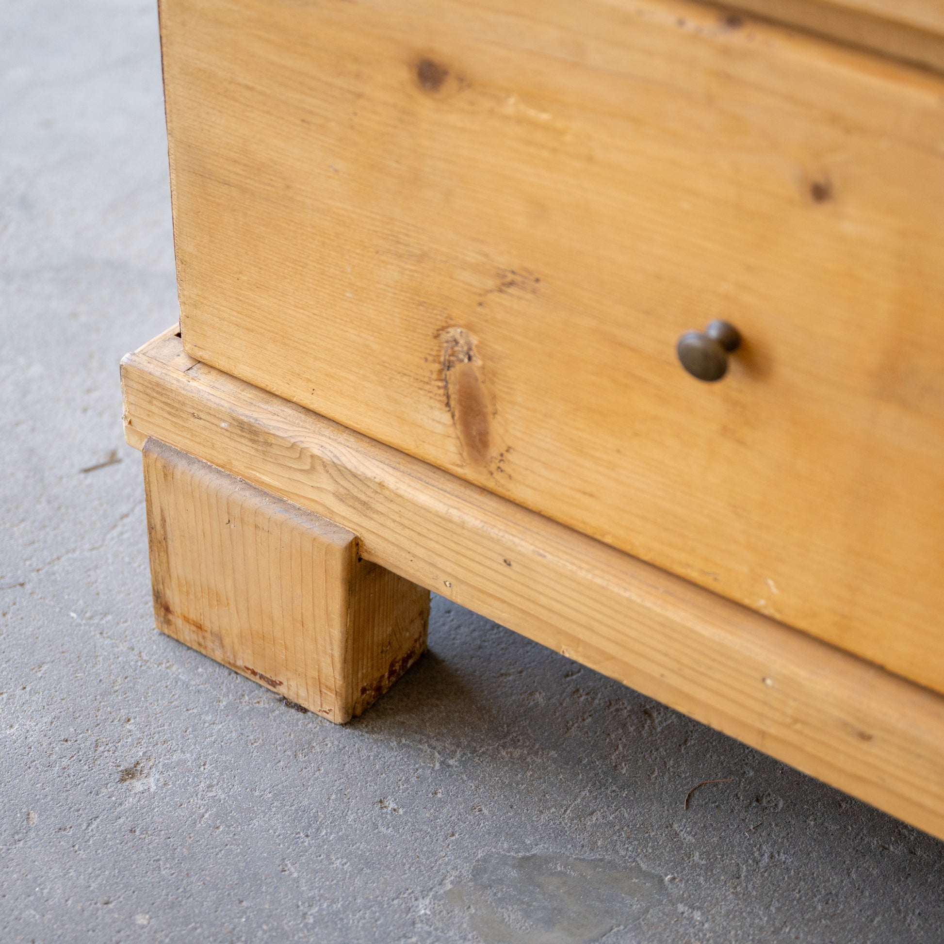 Vintage Danish Pine Cabinet close up of bottom of cabinet