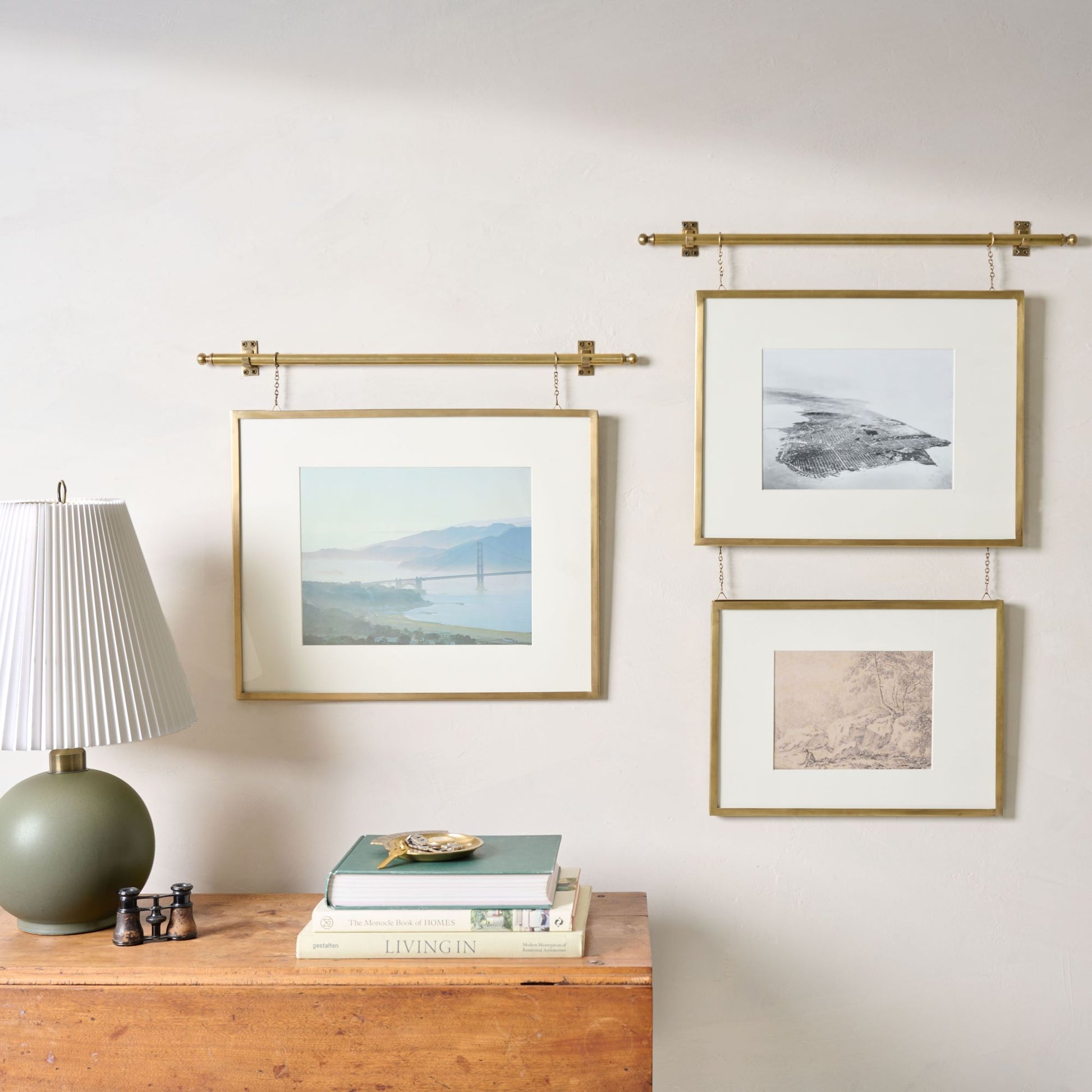 Colleen Brass Rail Double Picture Frame hung on wall