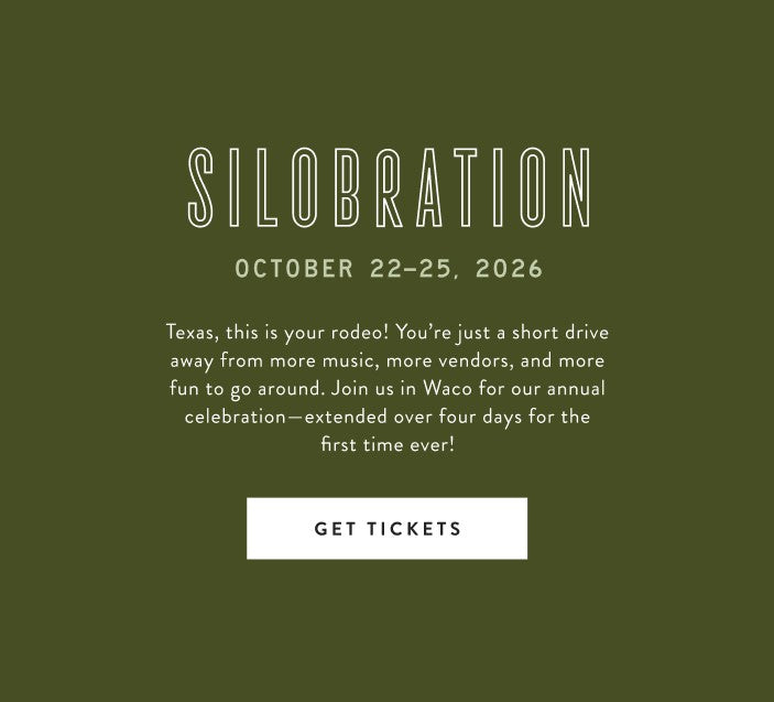 Silobration. October 22-25, 2026. More music, more vendors, and more fun to go around. Meet us in Waco, Texas, for our annual celebration - and stay awhile. For the first time ever, we're extending Silobration to four days! Get Tickets.