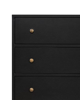 black metal 8-drawer dresser with antique brass drawer knobs