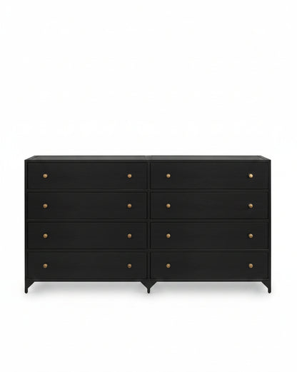 black metal 8-drawer dresser with antique brass drawer knobs