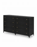 black metal 8-drawer dresser with antique brass drawer knobs