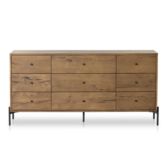 Liam 9 Drawer Dresser in amber oak front view