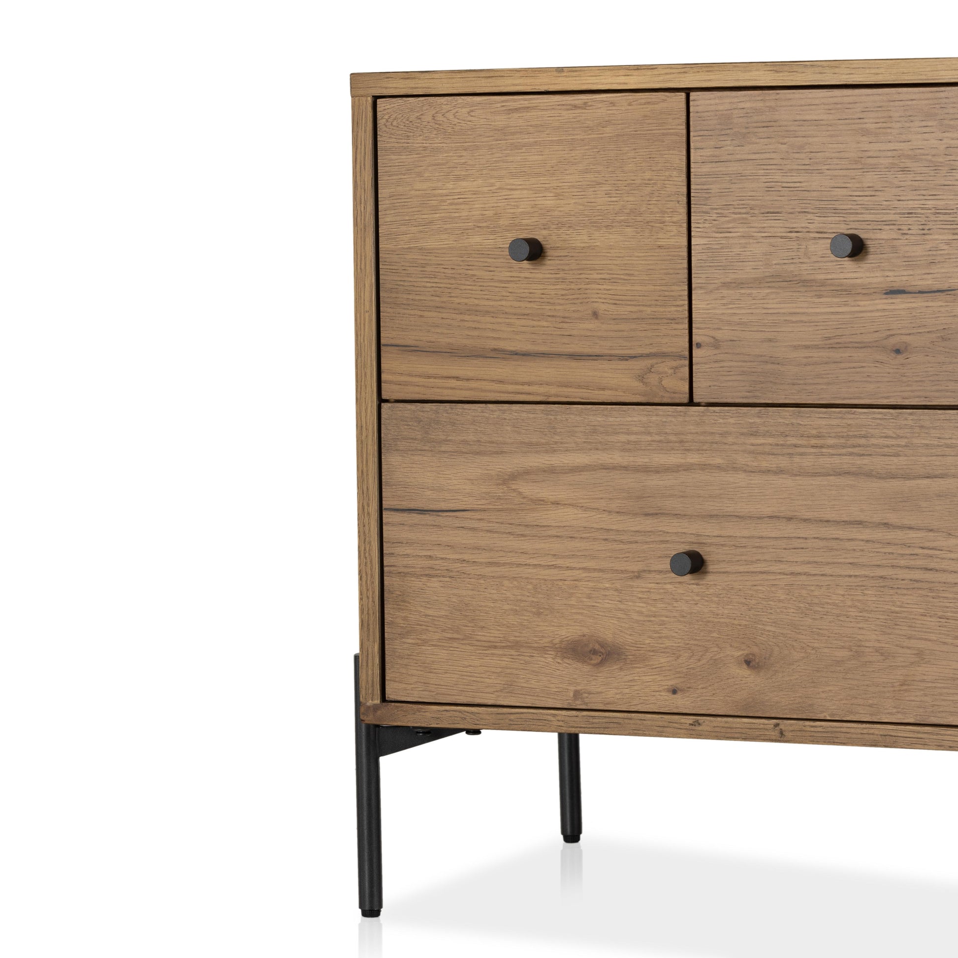 Liam Nightstand in amber oak close up front view
