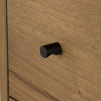Liam Nightstand in amber oak close up of pull knobs