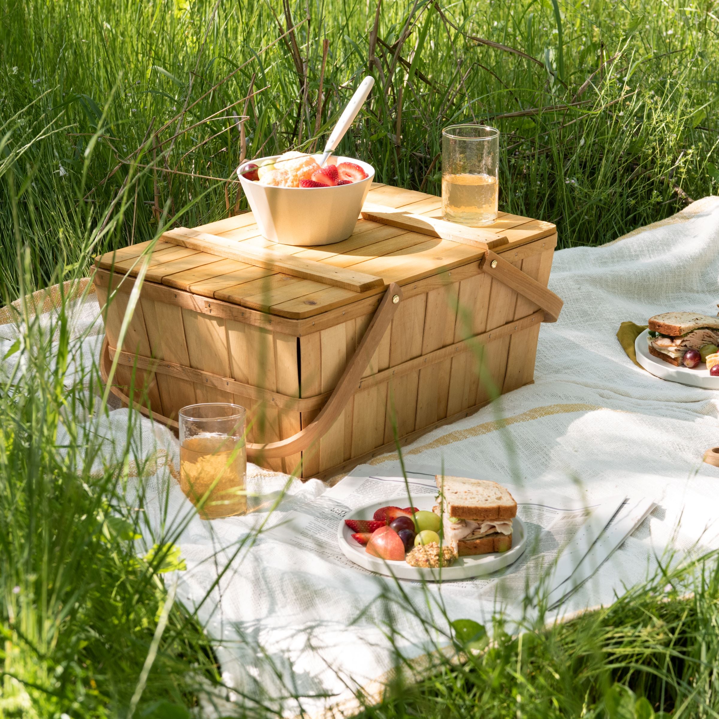 traditional wooden picnic basket