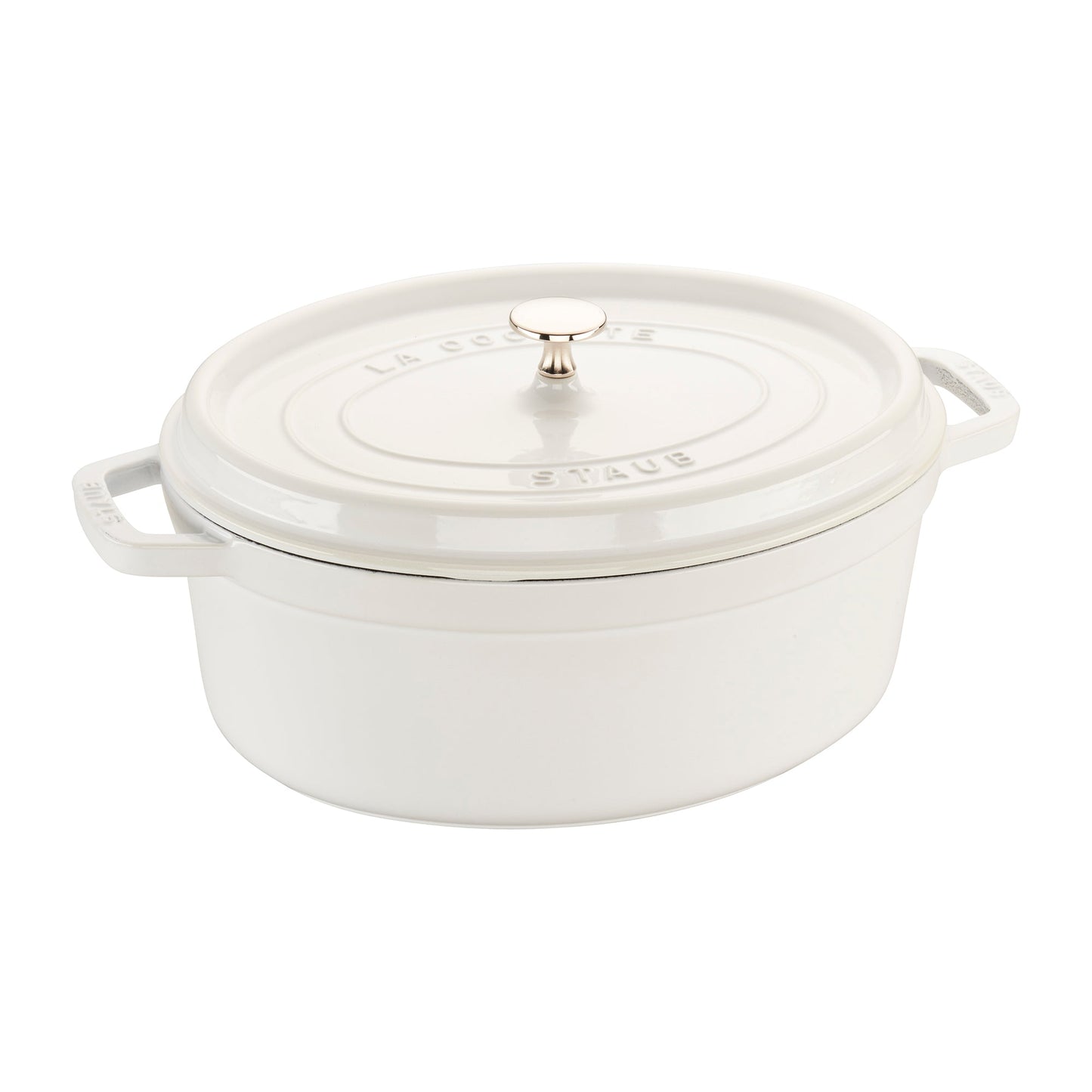 staub 7.25 quart enameled cast iron oval dutch oven in white