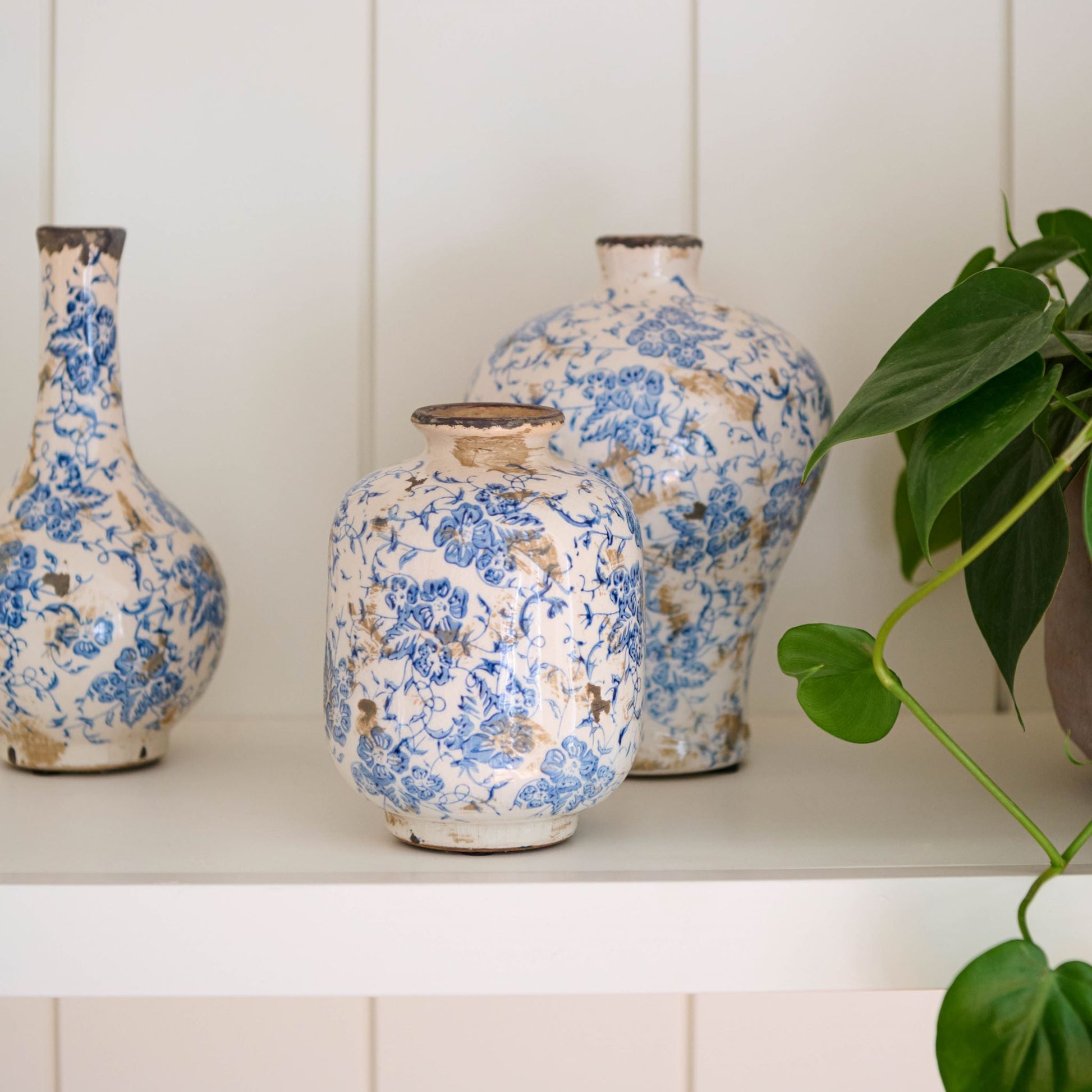 Magnolia Blue and White Distressed Vase Group