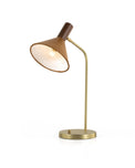 Gibson Task Lamp with Leather Shade in caramel leather with light on