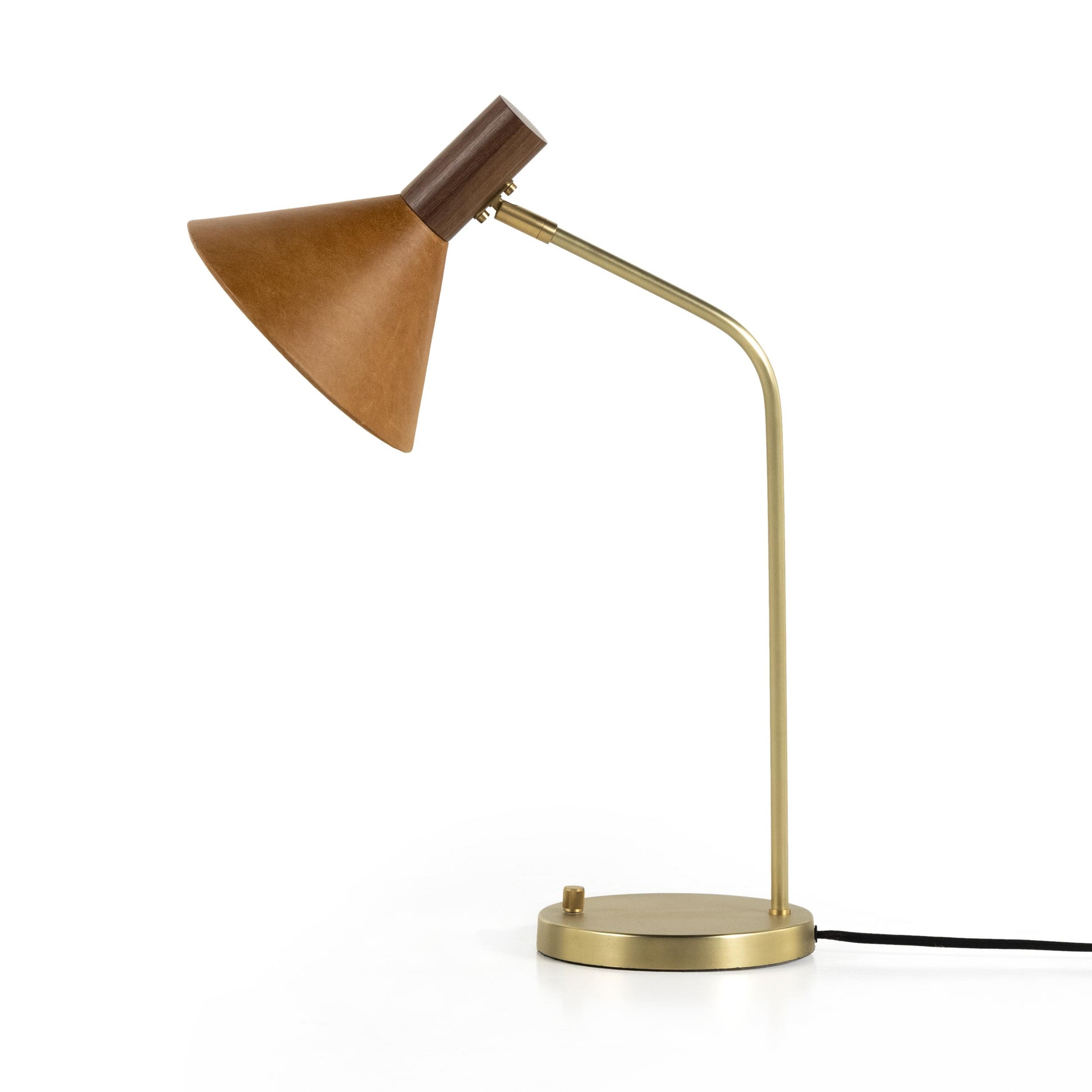 Gibson Task Lamp in caramel leather with Leather Shade side view