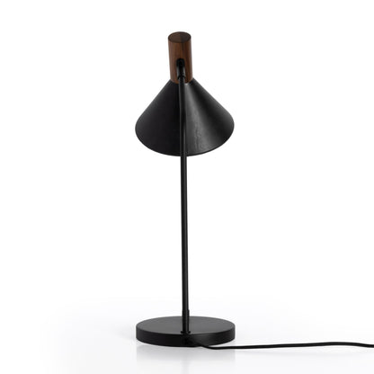 Gibson Task Lamp with Leather Shade in black leather back view