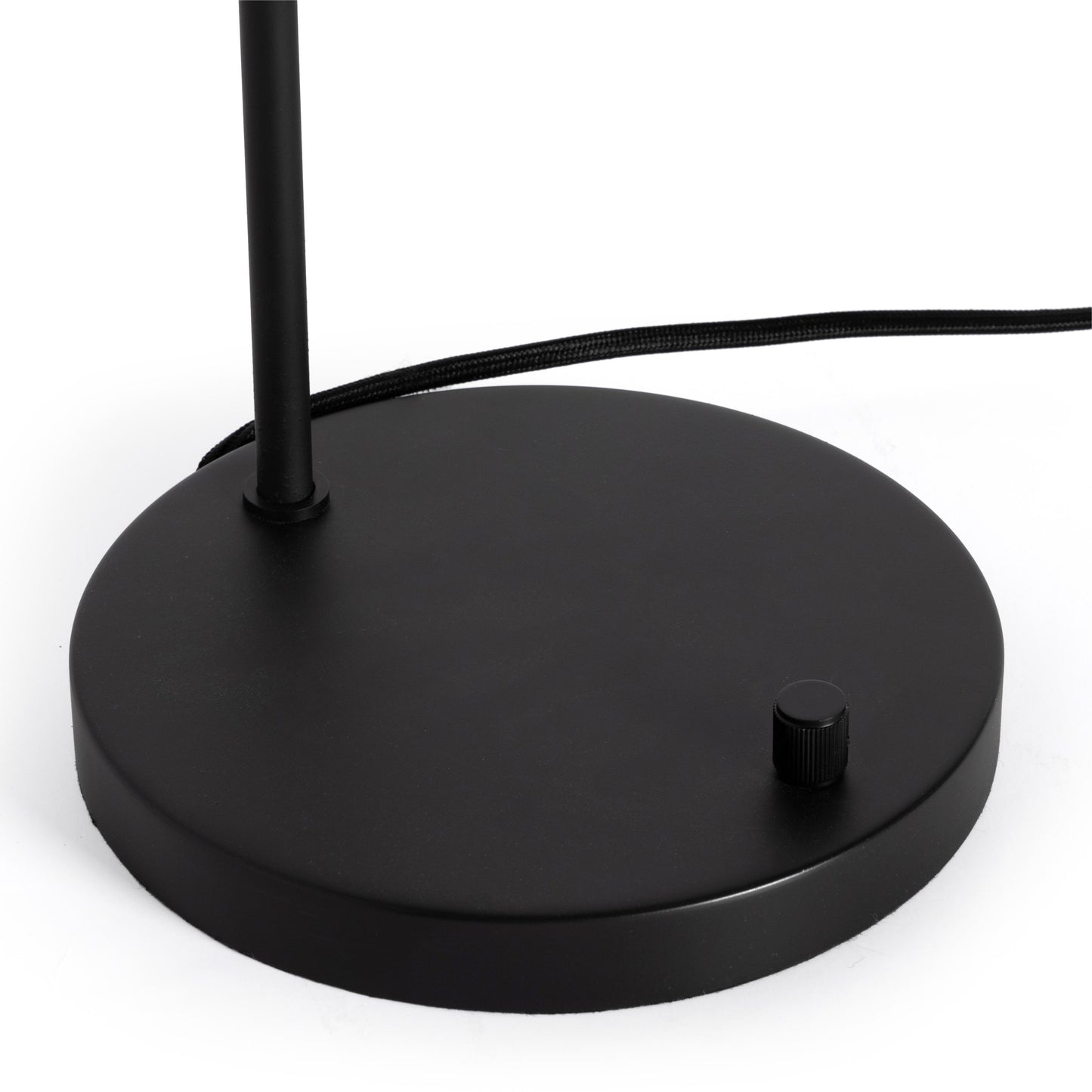 Gibson Task Lamp with Leather Shade in black leather close up of base of lamp