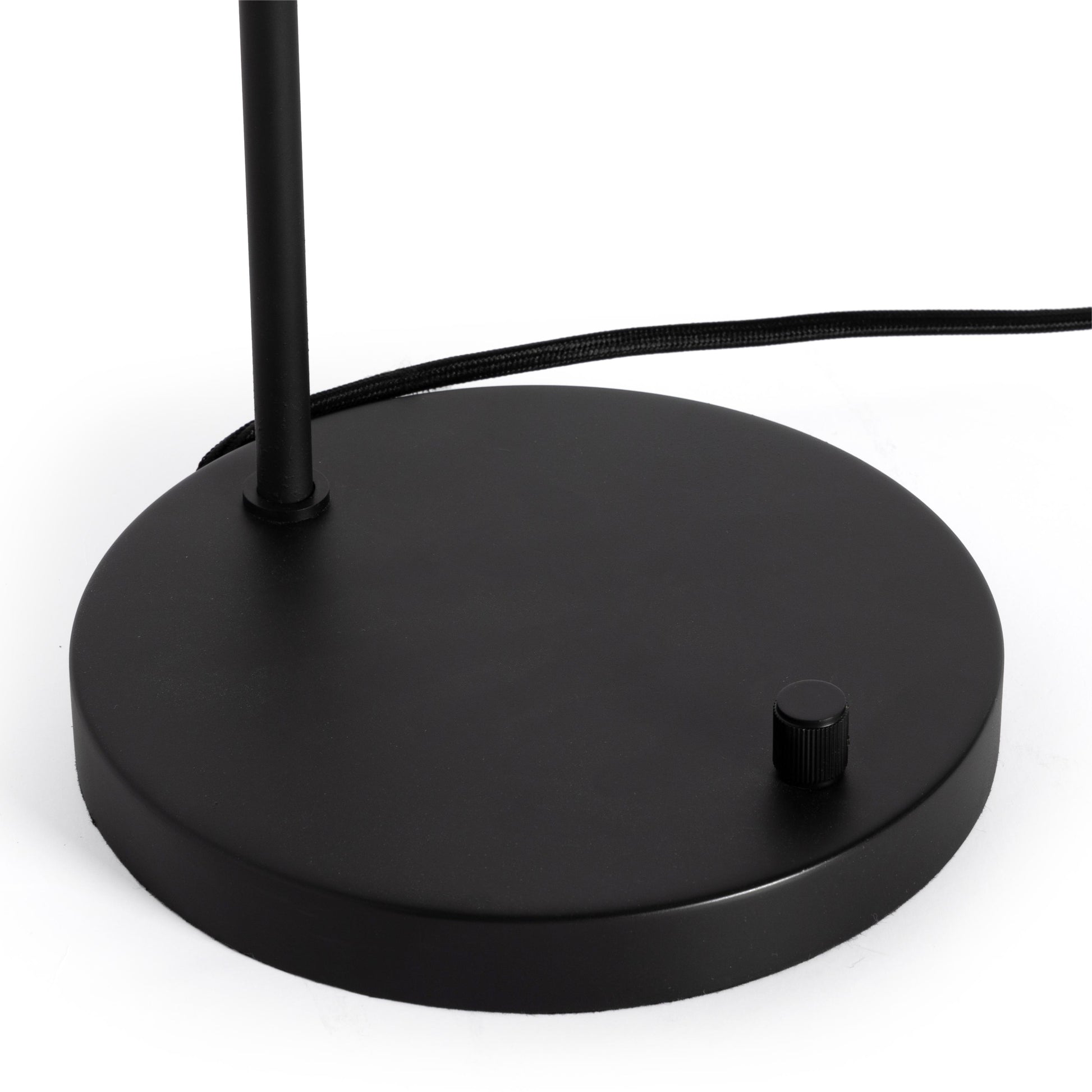 Gibson Task Lamp with Leather Shade in black leather close up of base of lamp