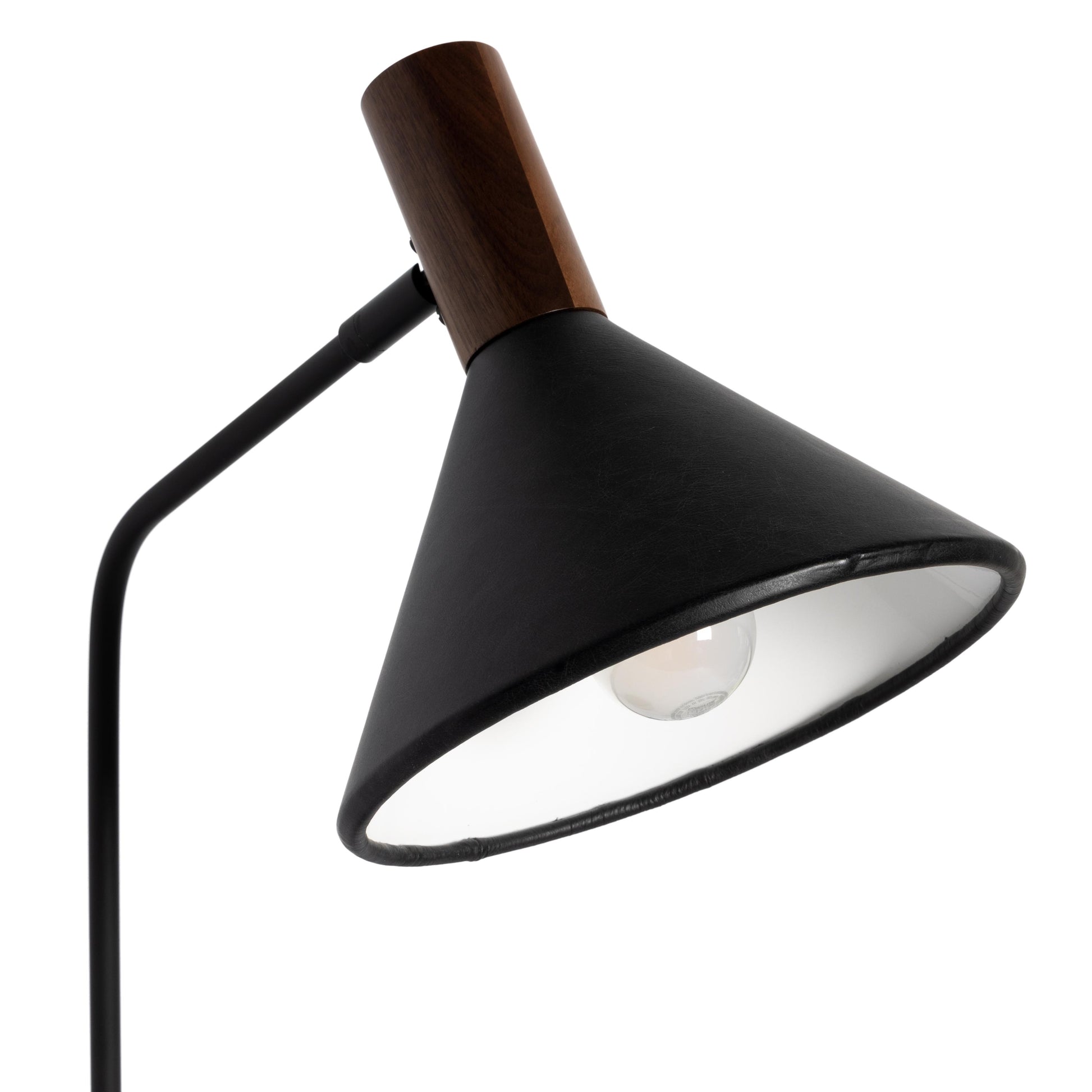 Gibson Task Lamp with Leather Shade in black leather close up of lamp shade
