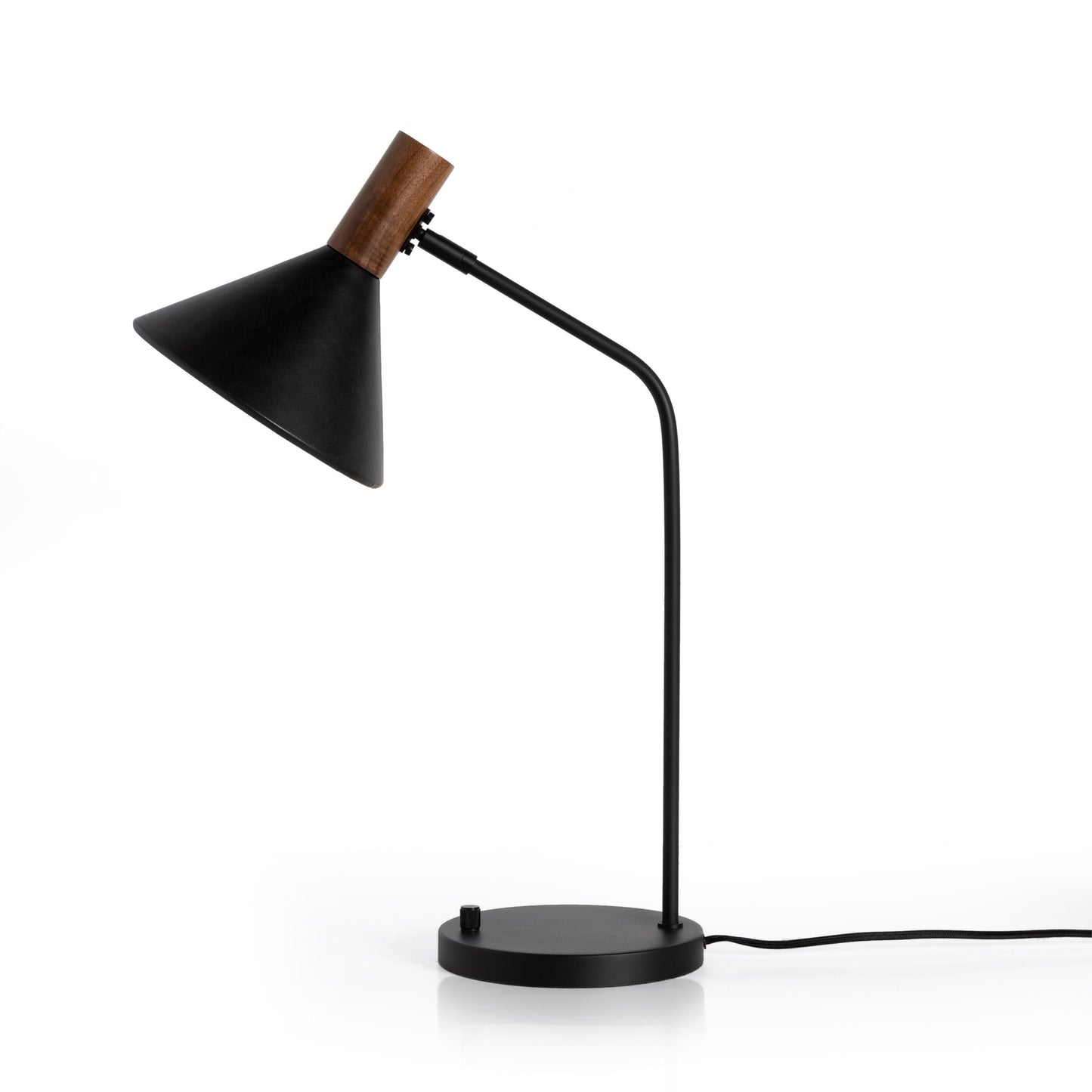 Gibson Task Lamp with Leather Shade in black leather side view