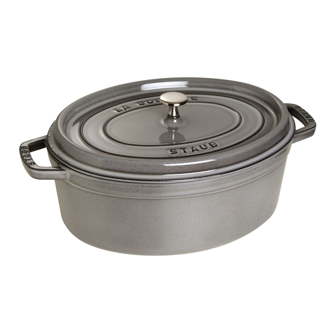 staub 5.75 quart oval cast iron dutch oven in graphite gray