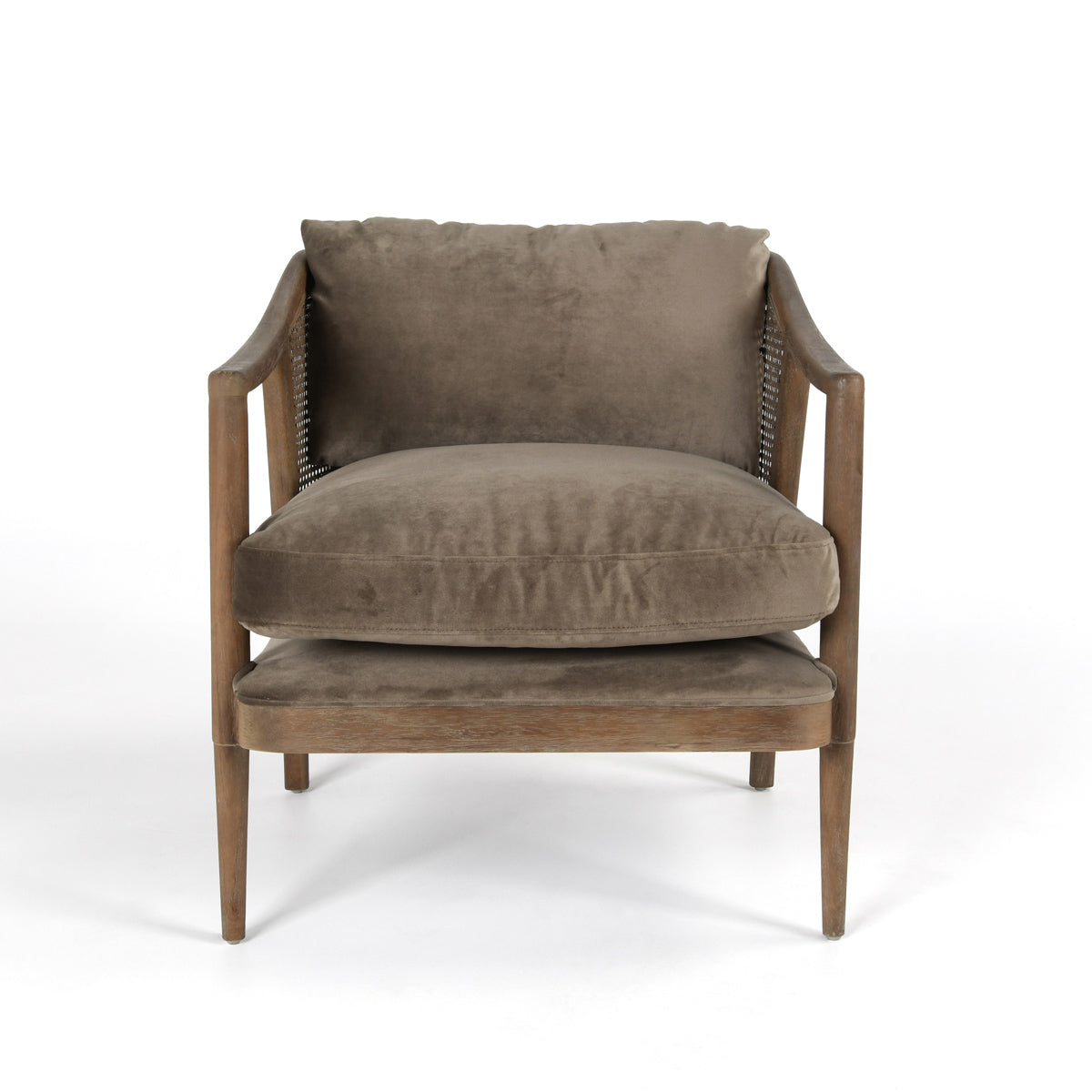 Hollis accent chair in velvet taupe front view
