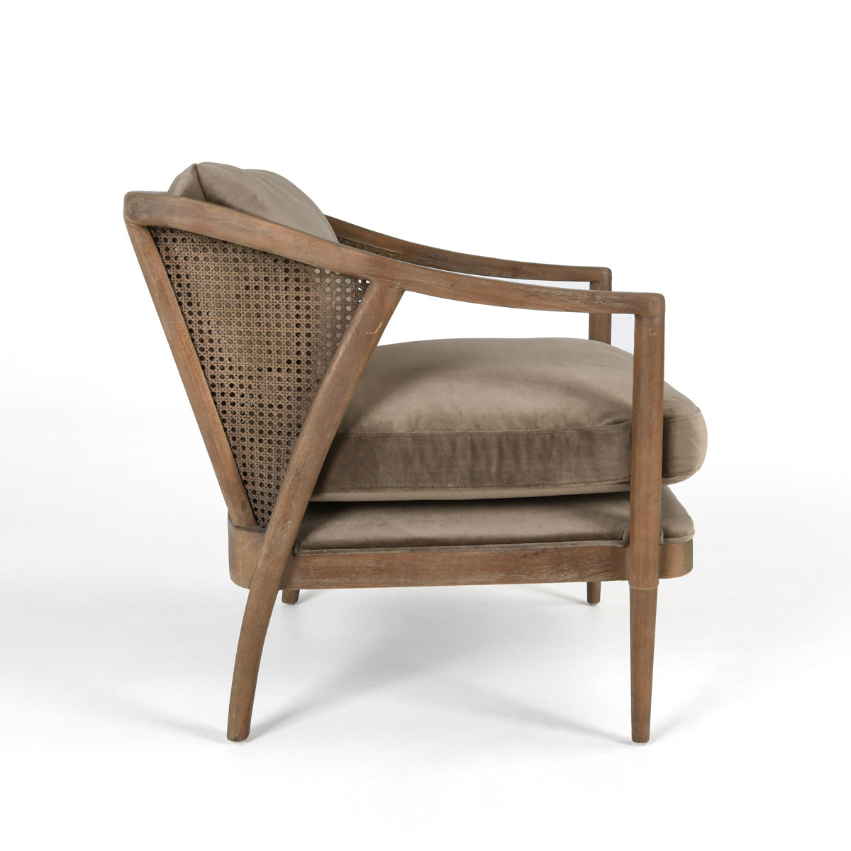 Hollis accent chair in velvet taupe side view