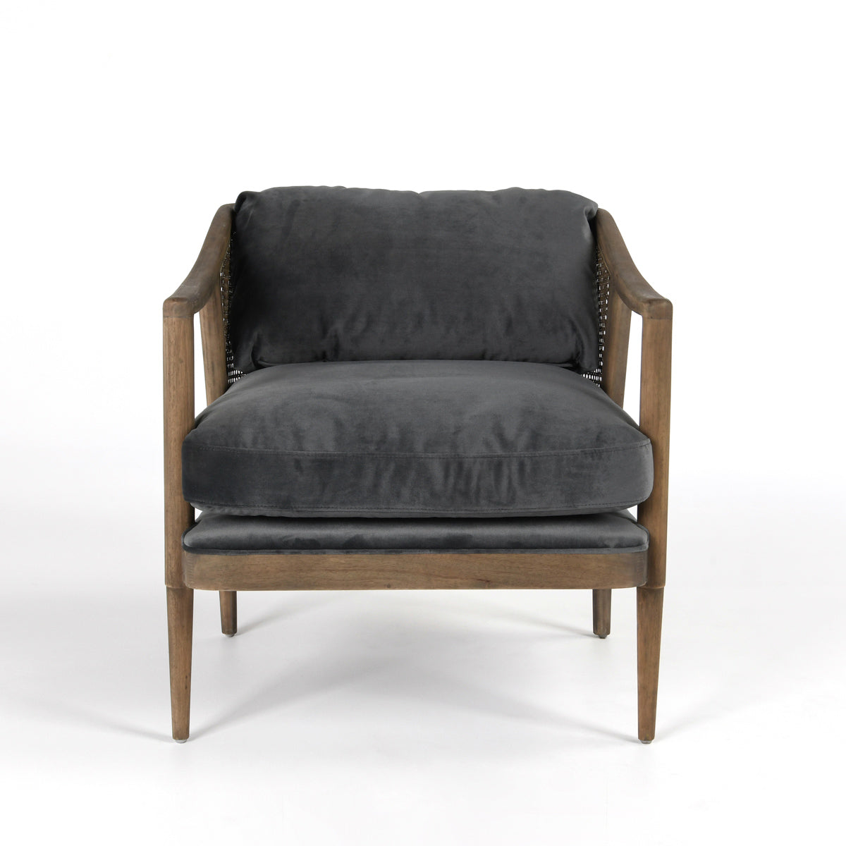 Hollis accent chair in velvet storm front view