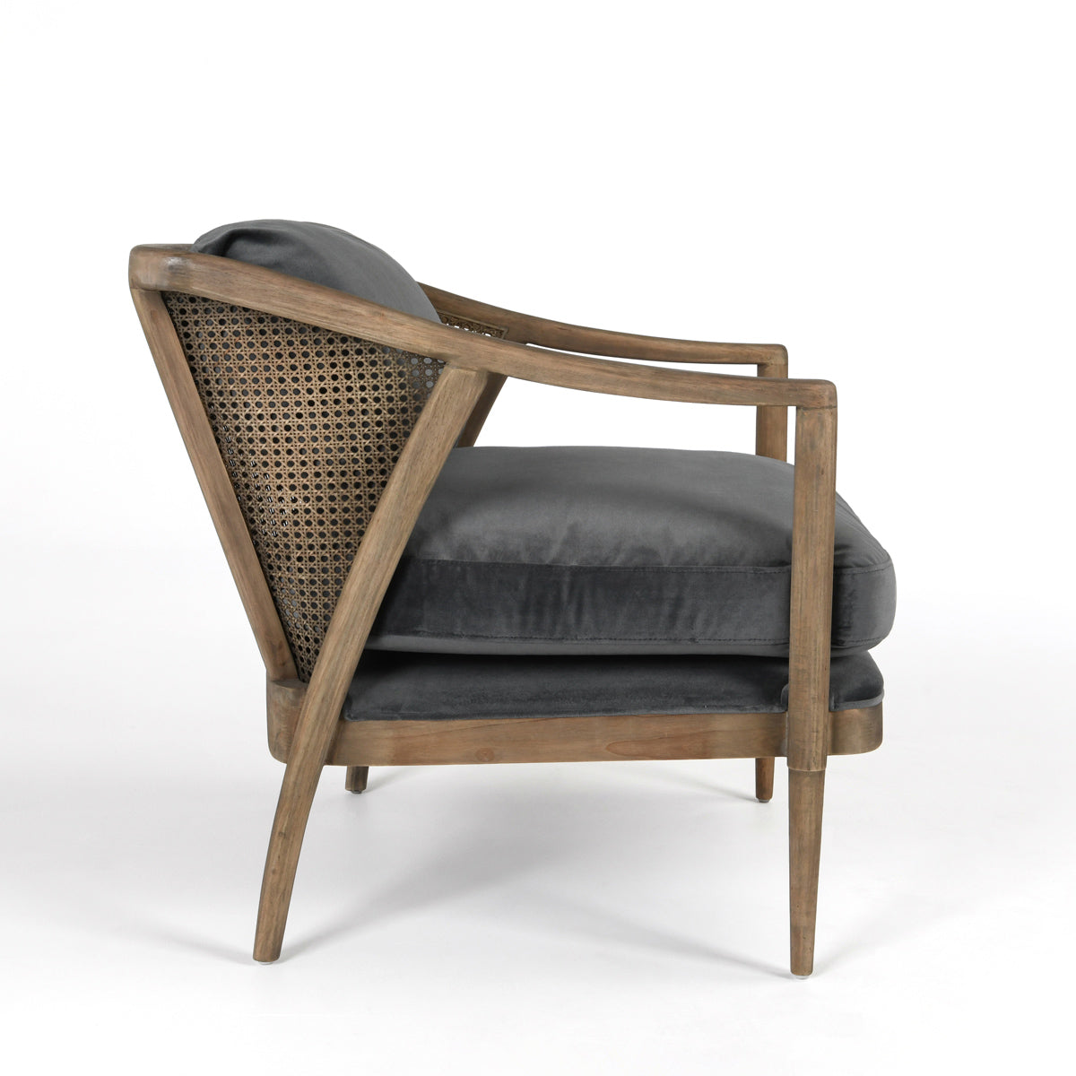 Hollis accent chair in velvet storm side view