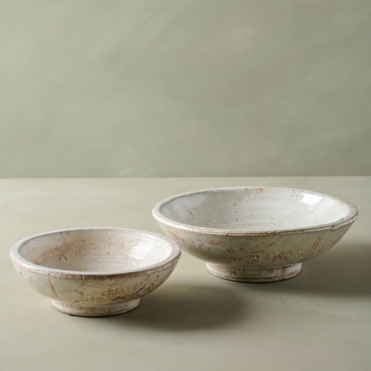 Large and small sizes of rustic cream accent bowl