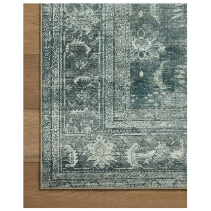 Banks Blue Lagoon Rug corner on wood floor