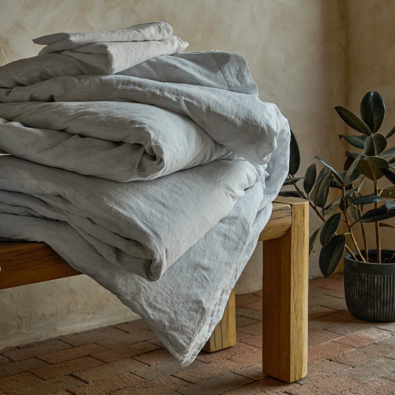 White Stripe Linen Cotton Duvet Cover