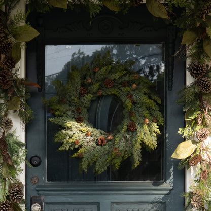 magnolia maeve pine wreath with pinecones