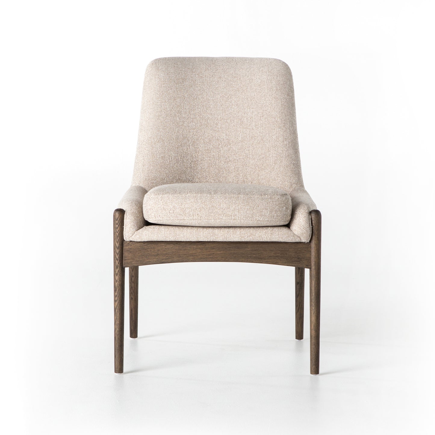 mid century modern cream fabric dining chair with wooden legs