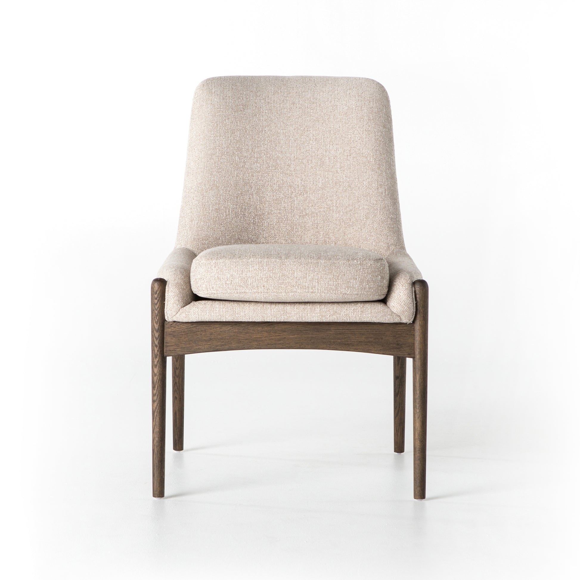 mid century modern cream fabric dining chair with wooden legs
