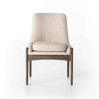 mid century modern cream fabric dining chair with wooden legs