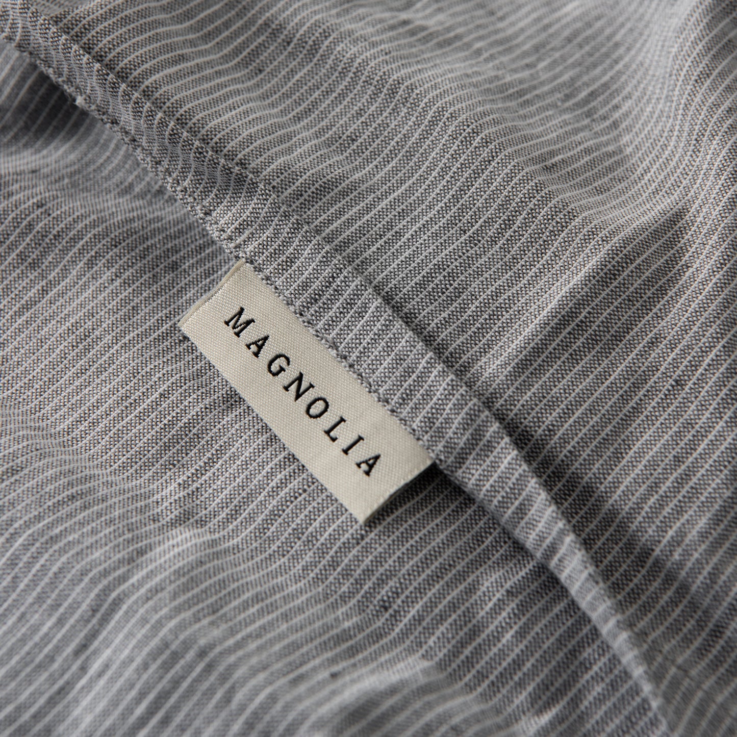 magnolia linen cotton duvet cover bedding in charcoal stripe