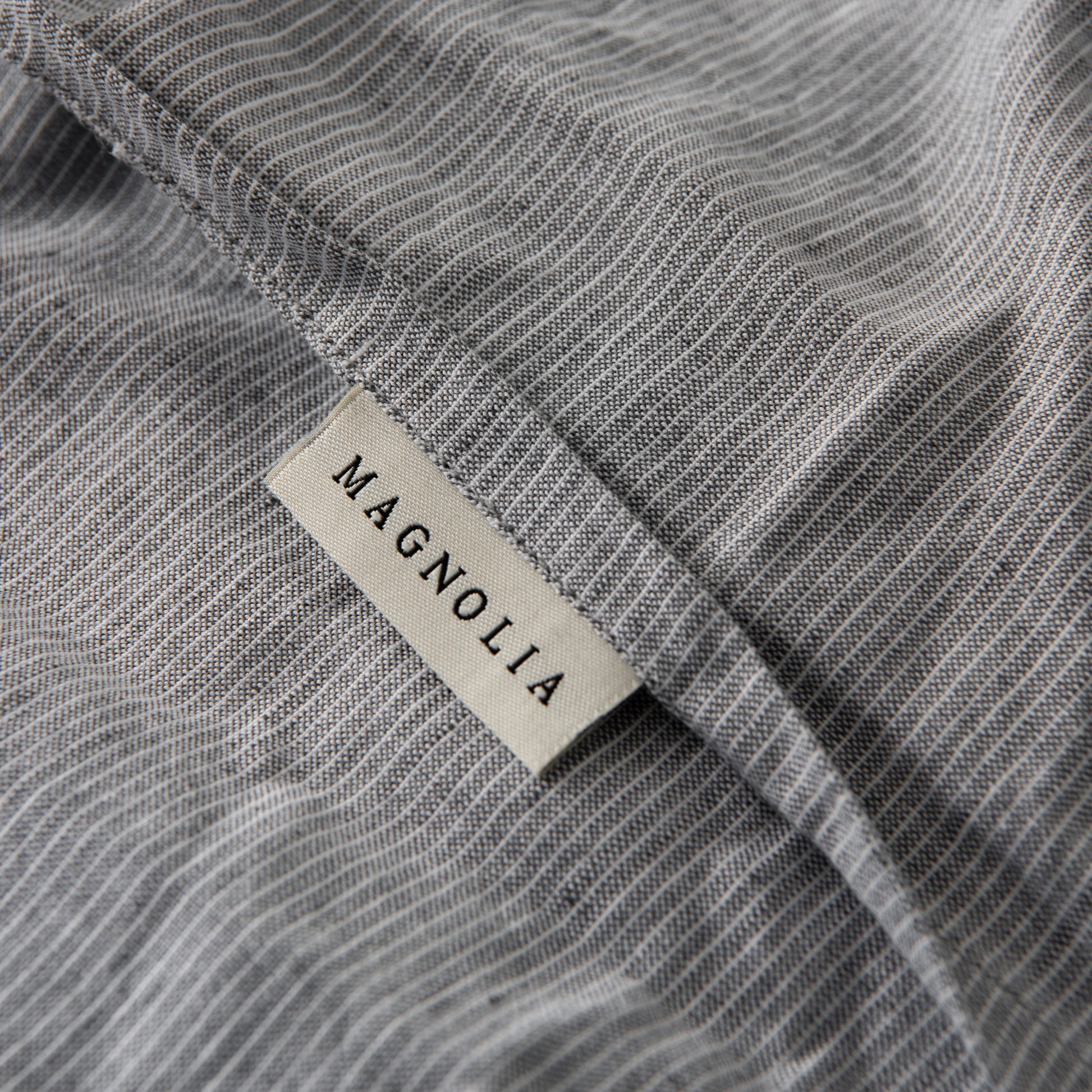 magnolia linen cotton duvet cover bedding in charcoal stripe