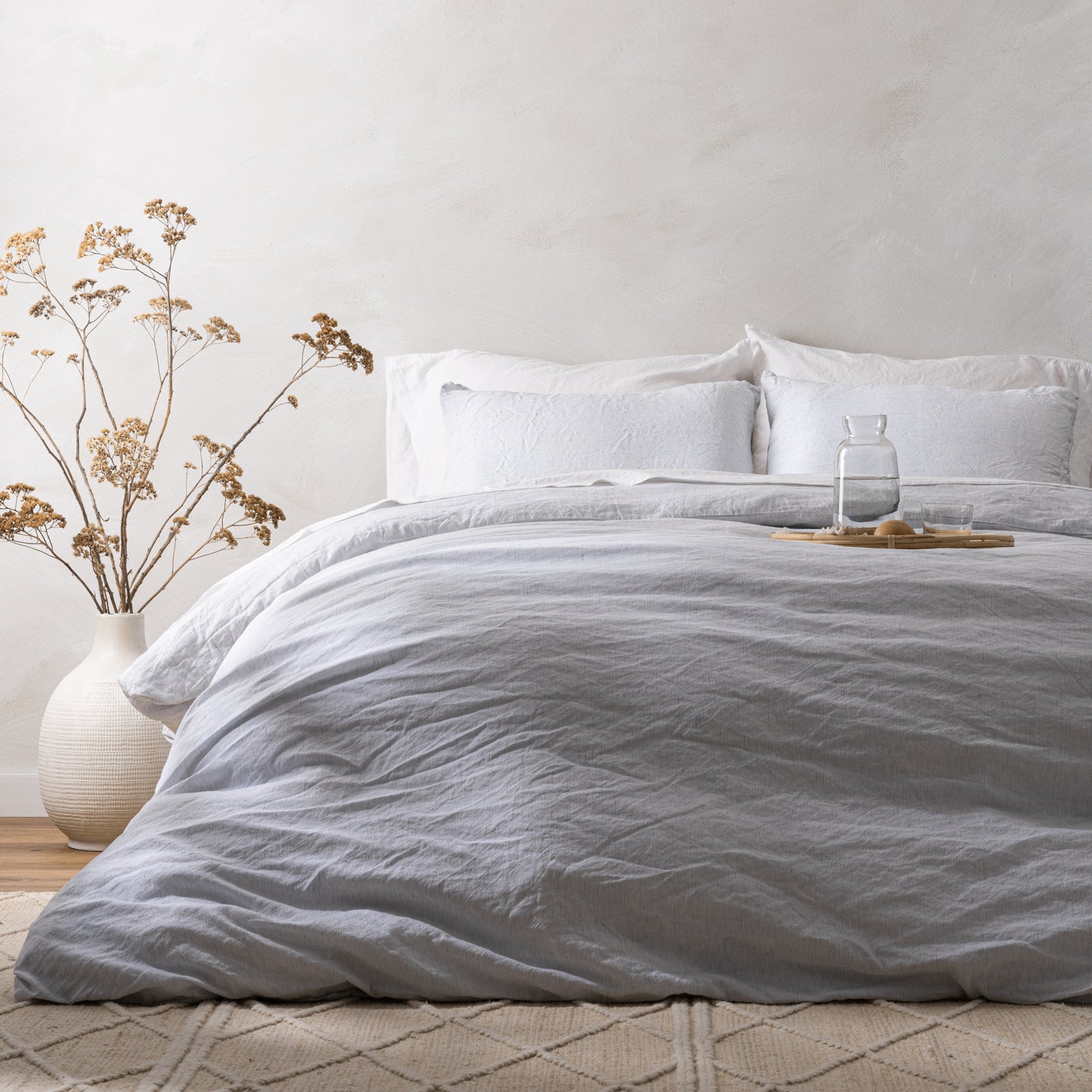 magnolia linen cotton duvet cover bedding in white blue stripe