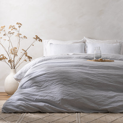 magnolia linen cotton duvet cover bedding in white blue stripe