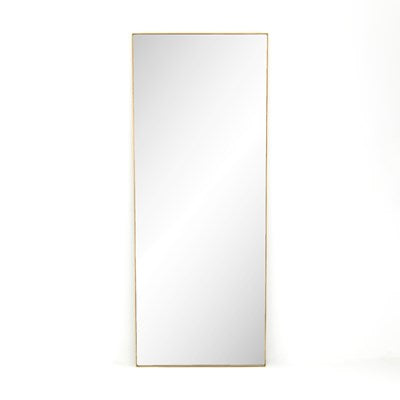 large rectangular brass framed floor mirror