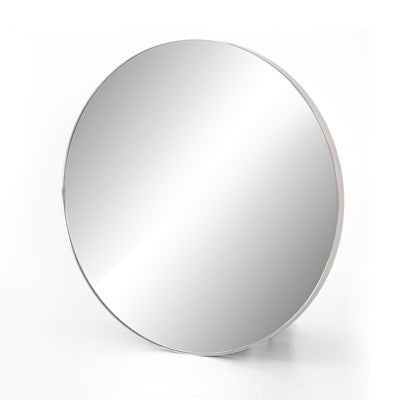 large steel framed round mirror