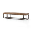 industrial brown padded leather bench with metal base