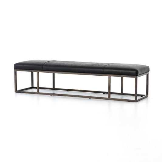 industrial black padded leather bench with metal base
