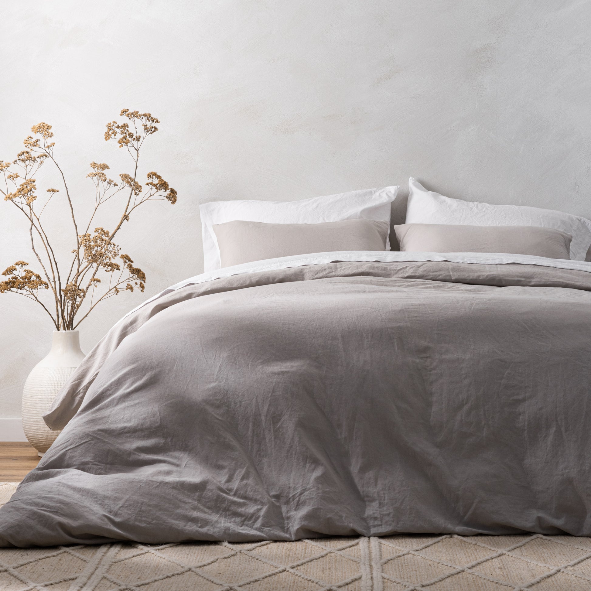 magnolia linen cotton duvet cover bedding in dove grey